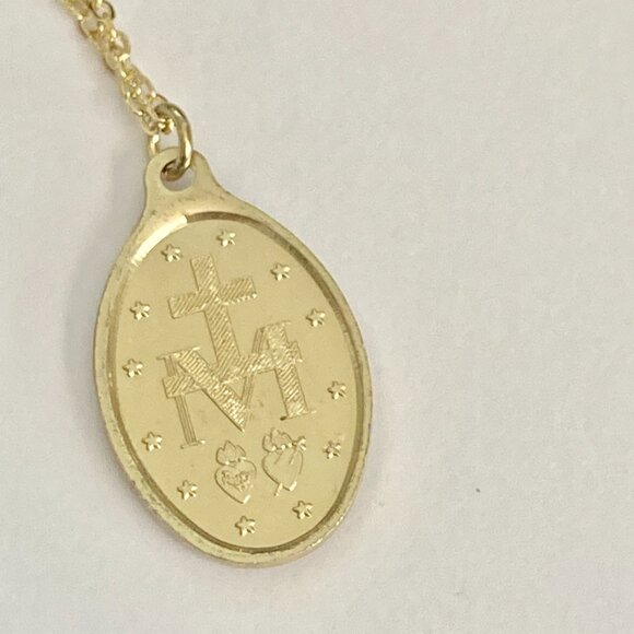 Immaculate Conception VirginMary Miraculous Medal Necklace GoldTone Sacred Heart - Picture 3 of 10